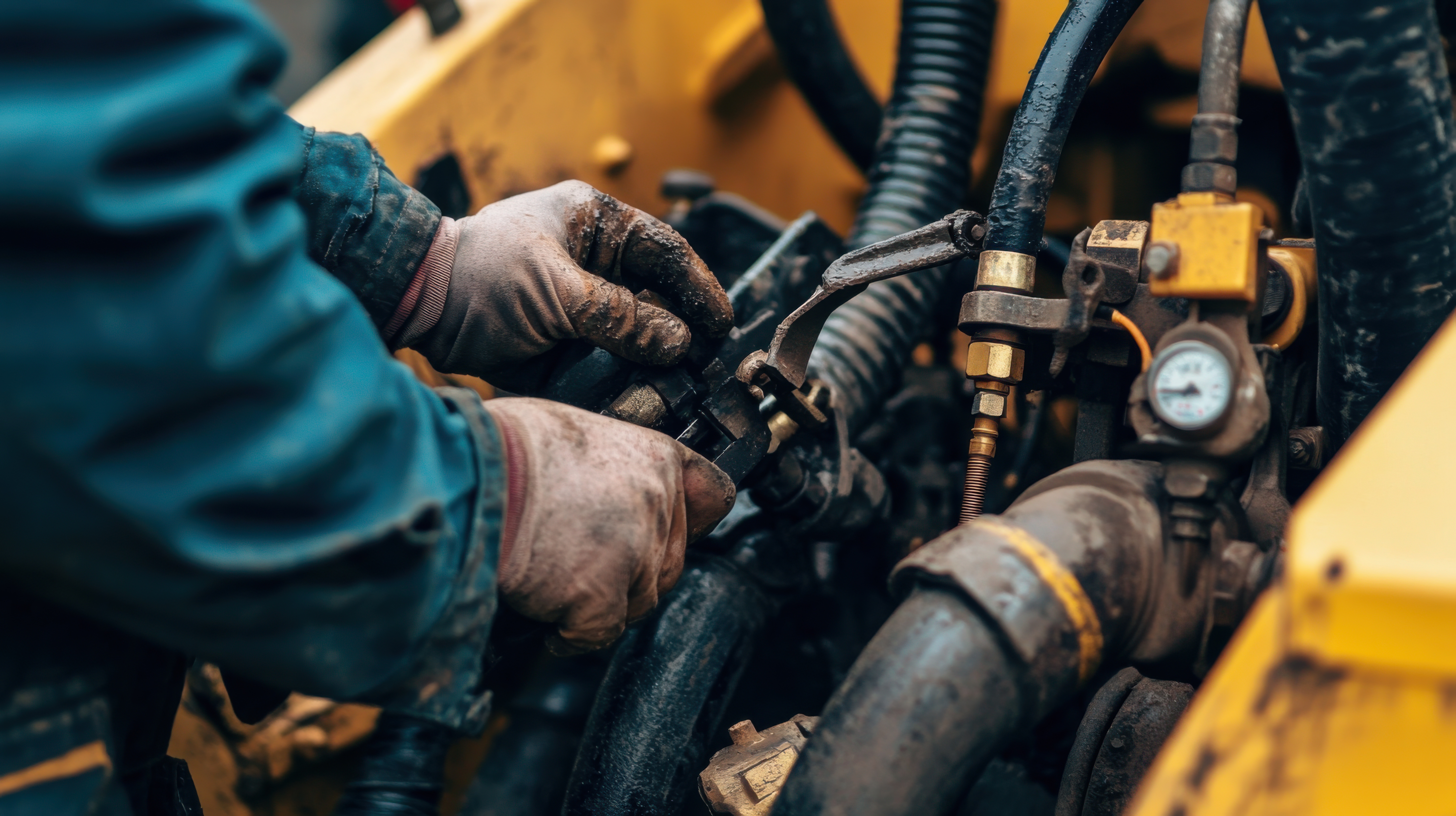 Mechanic working on hydraulics